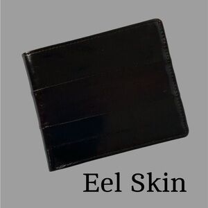 Genuine Eel Skin Mens Bi-Fold Wallet Black with Brown Undertones NEW